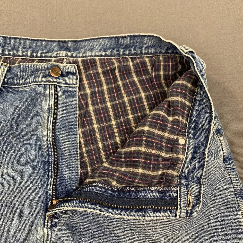 VTG LL Bean Double L Jeans Men 36x31 Plaid Flannel Lined Natural Fit Denim‎ Work